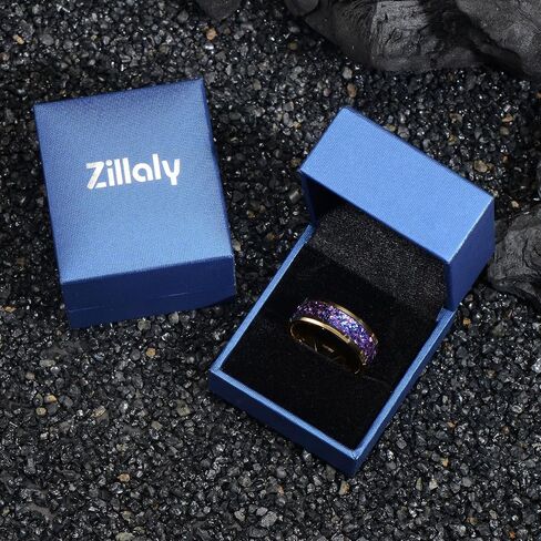 8mm Men's Gold Galaxy Ring, Tungsten Wedding Band with Purple Blue Opal and Chamfered Sparkling Finish - Comfortable Size 7-14, Comes in a Beautiful Gift Box in Saudi Arabia