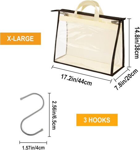 Vercord Clear PVC Handbag Dust-Free Cover Moistureproof Purse Storage Bag Organizer with Handle Zipper Space-Save Holder for Closet Beige XL 3Pcs in Saudi Arabia