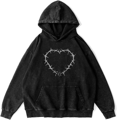 للجنسين Y2K Graphic Hoodies رجال هوديز كبير الحجم الكبير حمض غسل ملابس من النوع الثقيل. in Kuwait