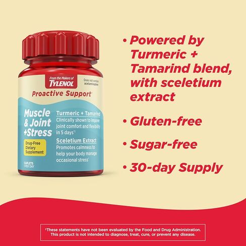 Tylenol Proactive Support* Muscle & Joint Supplements, Tamarind + Turmeric Supplement + Cucumber Extract to Improve Joint Comfort & Flexibility*, Acetaminophen Free, 30 ct in Saudi Arabia
