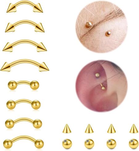 16G Eyebrow Rings Piercing Jewelry Stainless Steel Curved Barbell Vertical Labret Lip Jewelry Ear Rook Helix Conch Daith For Women 6mm/8mm/10mm/12mm Replacement Balls 3mm in Saudi Arabia