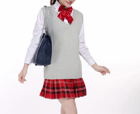 Men Women Knitted Cotton V-Neck Vest JK Uniform Pullover Sleeveless Sweater School Cardigan Light Gray in Kuwait