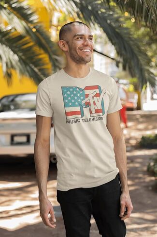 MTV 80s MTV American Flag Logo Adult Short Sleeve T-Shirts Graphic Tees in Kuwait