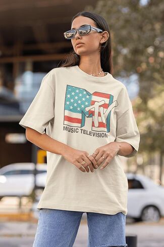MTV 80s MTV American Flag Logo Adult Short Sleeve T-Shirts Graphic Tees in Kuwait