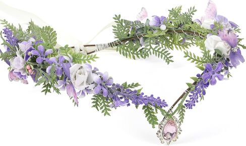 Mostory Flower Flower Crown - Crown Floral Elf مع الفراشات لإكسسوارات عصر النهضة نساء Renfaire Cosplay Photoshoot in Saudi Arabia