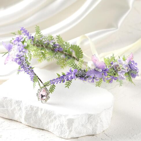 Mostory Flower Flower Crown - Crown Floral Elf مع الفراشات لإكسسوارات عصر النهضة نساء Renfaire Cosplay Photoshoot in Saudi Arabia