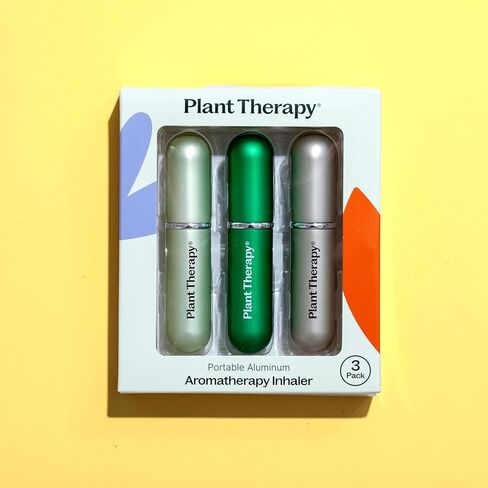 Plant Therapy Essential Oils Aromatherapy Nasal Inhaler Multi-Color Sticks, 3-Pack Personal, Portable, Aluminum & Glass Inhalers with Cotton Wicks - Joyful Aromatherapy Anywhere! in Kuwait