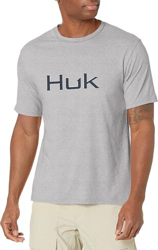 HUK mens Performance Fishing Logo Tee - Short Sleeve | Quick-dry T Shirt, Coastal Sky Heather, Medium US in Kuwait