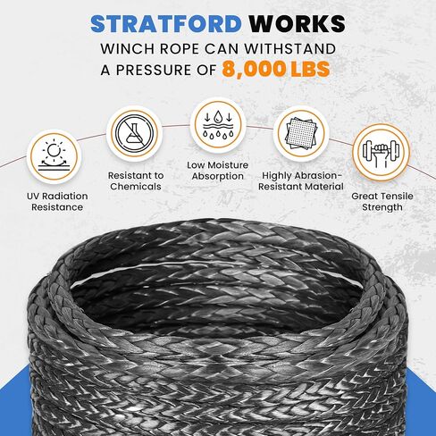 Synthetic Winch Rope ¼ inch x 50ft - Winch Cable Replacement with 8000 lbs Breaking Strength - Synthetic Rope Winch Cable for Off-Roader ATV UTV in Saudi Arabia