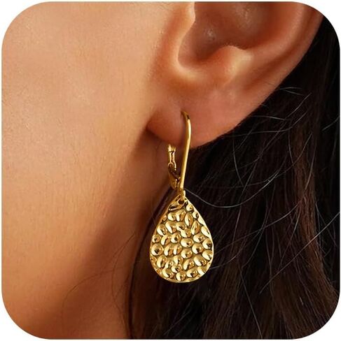 ALEXCRAFT 925 Sterling Silver Teardrop Dangle Hammered Earrings for Women Leverback Drop Earrings Jewelry for Women in Kuwait