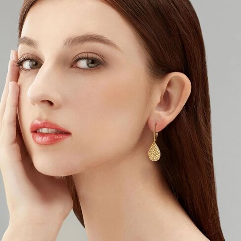 ALEXCRAFT 925 Sterling Silver Teardrop Dangle Hammered Earrings for Women Leverback Drop Earrings Jewelry for Women in Kuwait