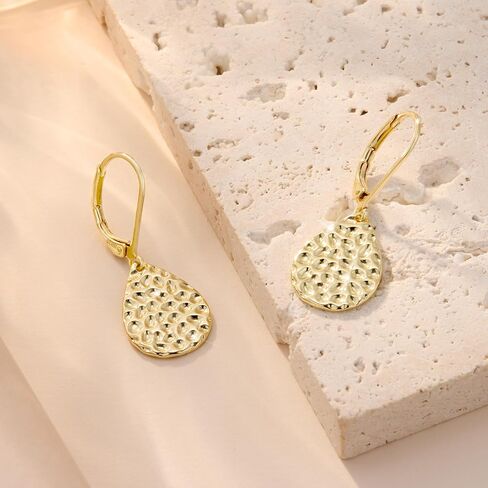 ALEXCRAFT 925 Sterling Silver Teardrop Dangle Hammered Earrings for Women Leverback Drop Earrings Jewelry for Women in Kuwait