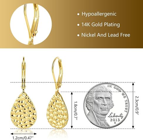 ALEXCRAFT 925 Sterling Silver Teardrop Dangle Hammered Earrings for Women Leverback Drop Earrings Jewelry for Women in Kuwait