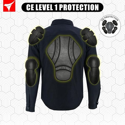 Men's Motorcycle Riding Flannel Shirt, Concealed Carry Jacket,CE Approved with Level 1 Protection Kevlar on Protected Areas in Saudi Arabia