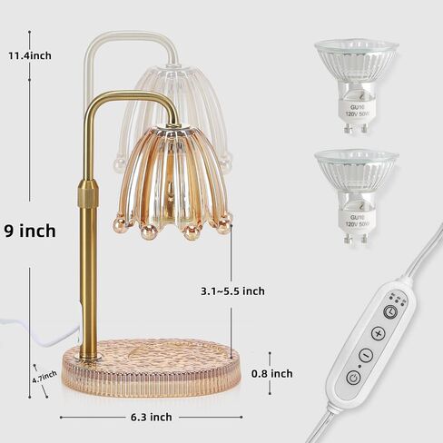 Candle Warmer Lamp with Timer Dimmer Adjustable Height,Electric Wax Melt Warmer with 2 Bulbs for Christmas Birthday Gifts, House Warming Gifts Mother's Day Gifts (Green) in Saudi Arabia