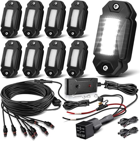 R2 LED White Rock Lights Kits 8PCS for Trucks UTV ATV SUV RZR Offroad Boat Car Plug and Play with Harness Switch Die-Cast Aluminum Waterproof Shockproof High Power Super Bright Rock Light in Saudi Arabia