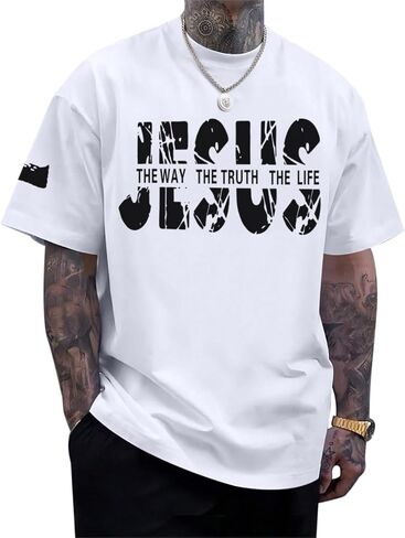 Christian Jesus Faith Shirts for Men God Religious Cross Bible Verse Inspirational Shirt Oversized Graphic Tees Tops in Saudi Arabia