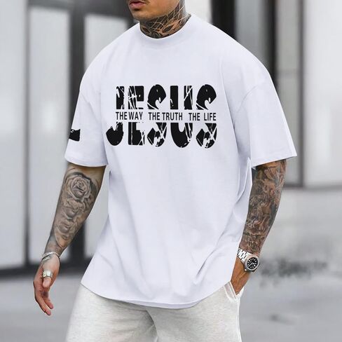 Christian Jesus Faith Shirts for Men God Religious Cross Bible Verse Inspirational Shirt Oversized Graphic Tees Tops in Saudi Arabia
