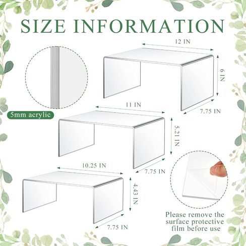 3 Pcs Extra Large 12,11,10.25 Inch Acrylic Display Risers Clear Acrylic Shelf Riser Display Stands 5 mm Thick Rectangular for Collectibles Figures in Saudi Arabia