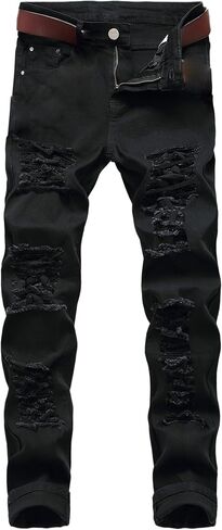 Andongnywell Men's Moto Biker Ripped Jeans Distressed Skinny Slim Fit Denim Pants Trousers with Zippers in Saudi Arabia