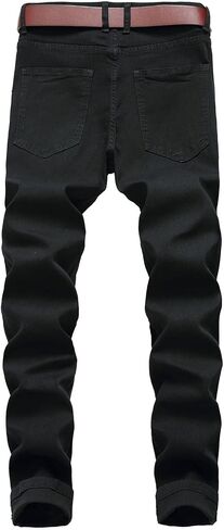 Andongnywell Men's Moto Biker Ripped Jeans Distressed Skinny Slim Fit Denim Pants Trousers with Zippers in Saudi Arabia