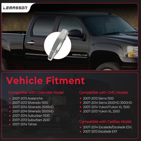 Black Exterior Door Handle Rear Left Driver Side Compatible with 2007-2014 Chevy Silverado Suburban Avalanche Tahoe, GMC Sierra Yukon, Cadillac Escalade Replaces 22738725, 15915659, 25960521, 80105 in Kuwait