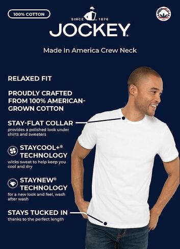 Jockey Men's T-Shirts Made in America 100% Cotton Crew Neck T-Shirt - 2 Pack in Saudi Arabia