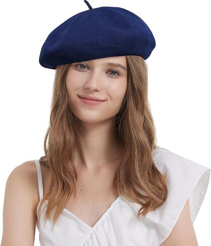 Summer Beret Hat for Women, Breathable Crochet Thin French Beret Adjustable Solid Color Beanie in Saudi Arabia