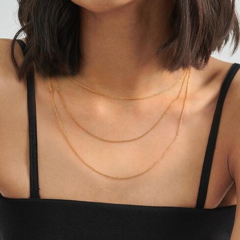 14k Gold Over 925 Sterling Silver Chain Necklace for Women Layering Necklaces 18" 1.6mm Cable Chain Necklace Sturdy & Shiny Women's Gold Chain Necklaces Upgraded Spring-Ring Clasp in Kuwait