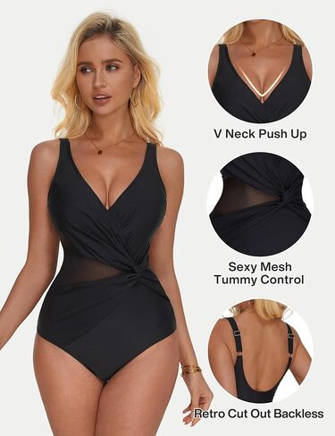 SUUKSESS Women Sexy Mesh Tummy Control One Piece Swimsuit Push Up Bathing Suit in Saudi Arabia