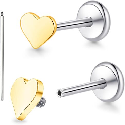 limerencia 18G Pure Titanium Body Piercing Jewelry, G23 Hypoallergenic Flat Back Internally Threaded Tragus Helix Cartilage Conch Medusa Lip Labret Piercing Stud Earrings for Women Men in Saudi Arabia