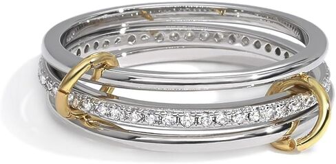 Gold Rings for Women Non Tarnish, Interlocking Stackable Rings for Women Gold, Mixed Metal Sterling Silver Tarnish Free Gold Jewelry Rings in Saudi Arabia