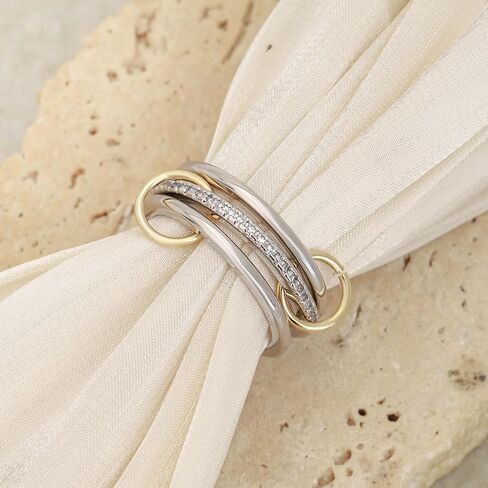 Gold Rings for Women Non Tarnish, Interlocking Stackable Rings for Women Gold, Mixed Metal Sterling Silver Tarnish Free Gold Jewelry Rings in Saudi Arabia