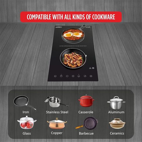 Summit Appliance CR2B15T1B 12" Wide 115V 2-Burner Radiant Cooktop in Black Ceramic Schott Glass Surface with Digital Touch Controls, 9 Power Levels, Designed for Built-in Installation in Saudi Arabia