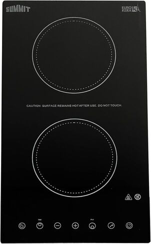 Summit Appliance CR2B15T1B 12" Wide 115V 2-Burner Radiant Cooktop in Black Ceramic Schott Glass Surface with Digital Touch Controls, 9 Power Levels, Designed for Built-in Installation in Saudi Arabia