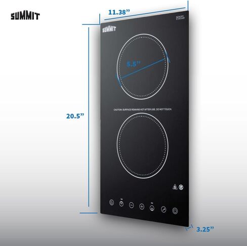 Summit Appliance CR2B15T1B 12" Wide 115V 2-Burner Radiant Cooktop in Black Ceramic Schott Glass Surface with Digital Touch Controls, 9 Power Levels, Designed for Built-in Installation in Saudi Arabia