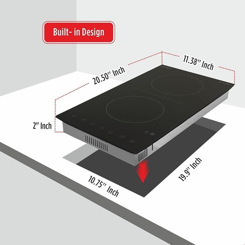 Summit Appliance CR2B15T1B 12" Wide 115V 2-Burner Radiant Cooktop in Black Ceramic Schott Glass Surface with Digital Touch Controls, 9 Power Levels, Designed for Built-in Installation in Saudi Arabia