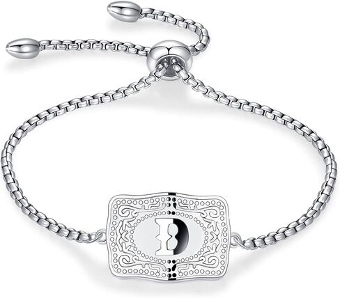 Belt Buckle Initial Bracelet for Women, 18K Gold/Silver Plated Belt Buckle Initial A-Z Bracelet, Unique Western Style Jewelry Gifts for Women Men in Kuwait