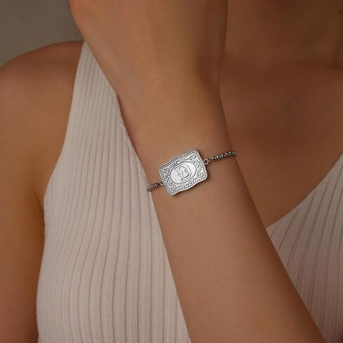 Belt Buckle Initial Bracelet for Women, 18K Gold/Silver Plated Belt Buckle Initial A-Z Bracelet, Unique Western Style Jewelry Gifts for Women Men in Kuwait