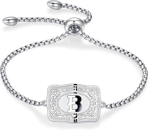 Belt Buckle Initial Bracelet for Women, 18K Gold/Silver Plated Belt Buckle Initial A-Z Bracelet, Unique Western Style Jewelry Gifts for Women Men in Kuwait
