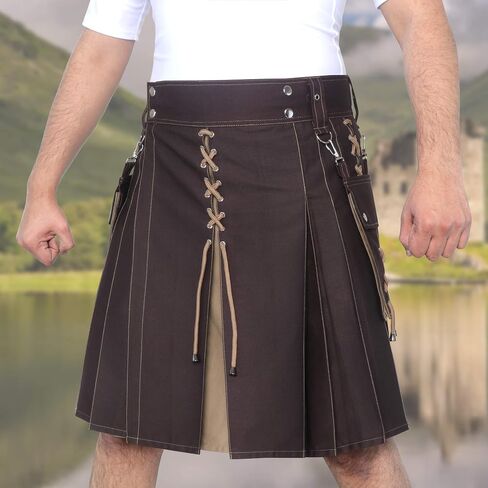 Scottish Modern Two Tone Cotton Utility Kilts for Men-Sports Utility Kilt-Wedding Kilt in Saudi Arabia