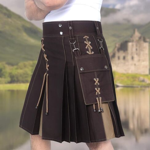 Scottish Modern Two Tone Cotton Utility Kilts for Men-Sports Utility Kilt-Wedding Kilt in Saudi Arabia