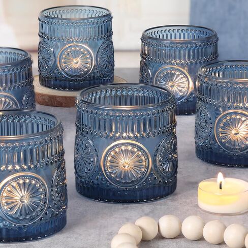 6Pcs Large Votive Candle Holders Blue Glass Tealight Candle Holders for Wedding, Table Centerpiece, Party, Birthday, Home Decor in Saudi Arabia