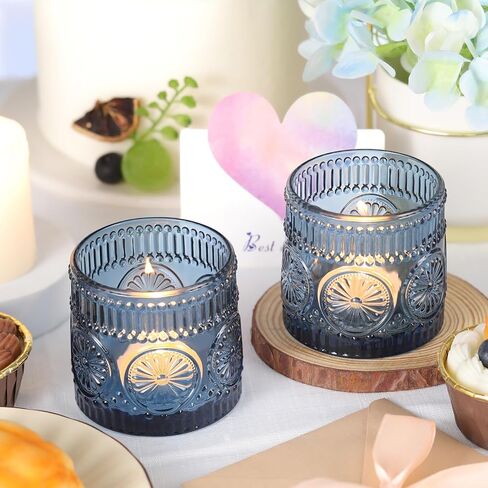 6Pcs Large Votive Candle Holders Blue Glass Tealight Candle Holders for Wedding, Table Centerpiece, Party, Birthday, Home Decor in Saudi Arabia