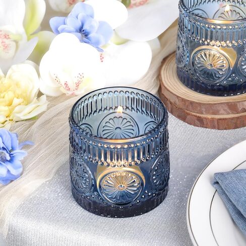 6Pcs Large Votive Candle Holders Blue Glass Tealight Candle Holders for Wedding, Table Centerpiece, Party, Birthday, Home Decor in Saudi Arabia