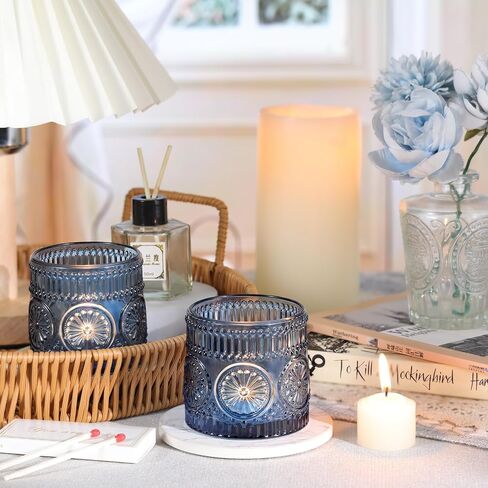 6Pcs Large Votive Candle Holders Blue Glass Tealight Candle Holders for Wedding, Table Centerpiece, Party, Birthday, Home Decor in Saudi Arabia