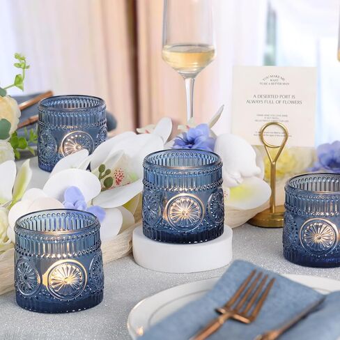 6Pcs Large Votive Candle Holders Blue Glass Tealight Candle Holders for Wedding, Table Centerpiece, Party, Birthday, Home Decor in Saudi Arabia