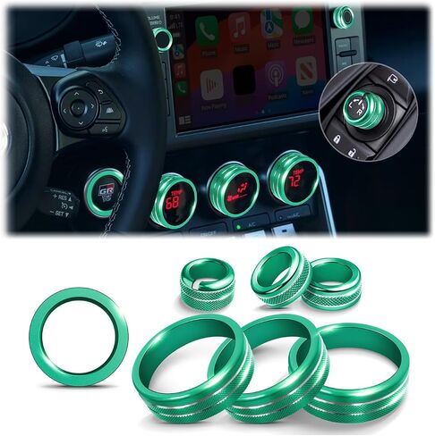 الملحقات الداخلية لـ Subaru Brz & Toyota GR86 2021 2022 2023 2024 2025 - A/C ، Tune ، غطاء مقبض مرآة الرؤية الخلفية ، حلقة زر البدء ، سبيكة الألومنيوم 7pcs/set (أخضر) in Kuwait