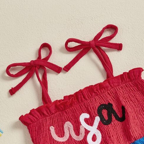 Kayotuas 4th of July Toddler Girl Outfit Smocked USA Dress Sleeveless Tie Strap Fouth of July Dresses Kids Patriotic Clothes in Saudi Arabia
