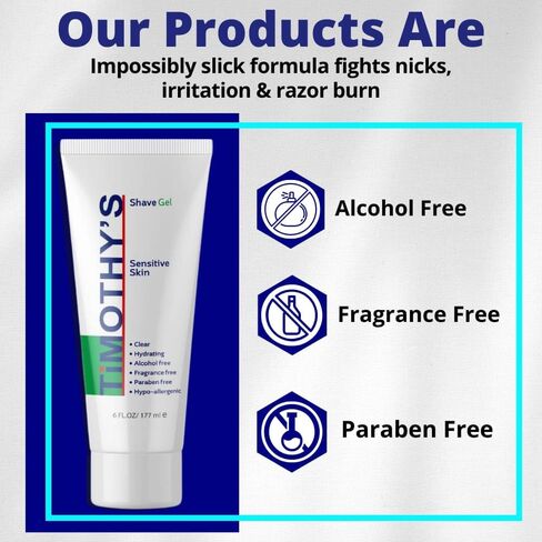 Timothy's Unscented Shave Gel 6 oz. Sensitive Skin, Alcohol Free, Fragrance Free, Paraben Free in Saudi Arabia
